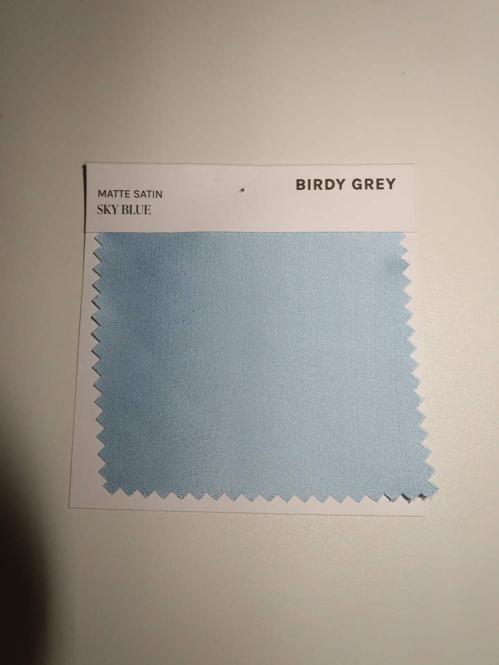 Birdy Grey Sky Blue Satin Fabric Swatch